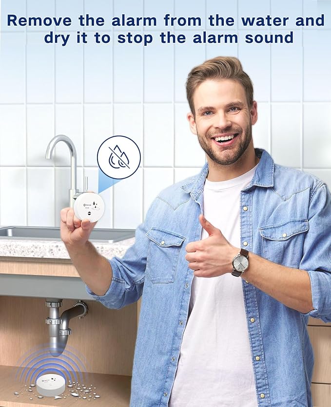 Geevon 6 Pack Water Leak Detectors, 100dB Water Sensor Alarms Flood Detector for Basements, Bathrooms, Laundry Rooms, Kitchens, Garages, and Attics, Water Alarms Battery-Operated (Battery Included)