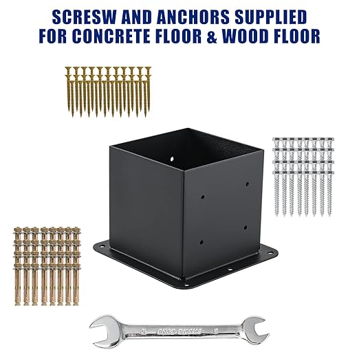 6x6 Post Base 2 Pcs, (Inner Size 5.6x5.6) Post Anchors, 13GA Thick Solid Steel & Black Powder Coated,Deck Post Brackets Support Deck Base Plate Pergola Brackets Fence Kit Mailbox Mount…
