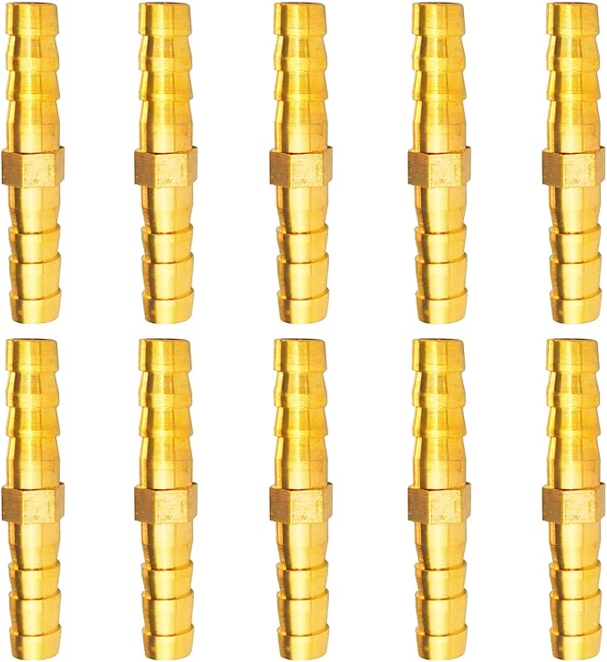 10PCs 1/4" Brass Hose Barb Fitting Straight Shape Barbed Splicer Mender Union Fitting for Oil Water Air