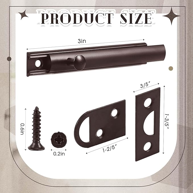 Lothee 4 Pcs Solid Brass Surface Bolt Door Slide Bolt Door Latches for Top of Slide Latch Lock(3'',Oil Rubbed Bronze)