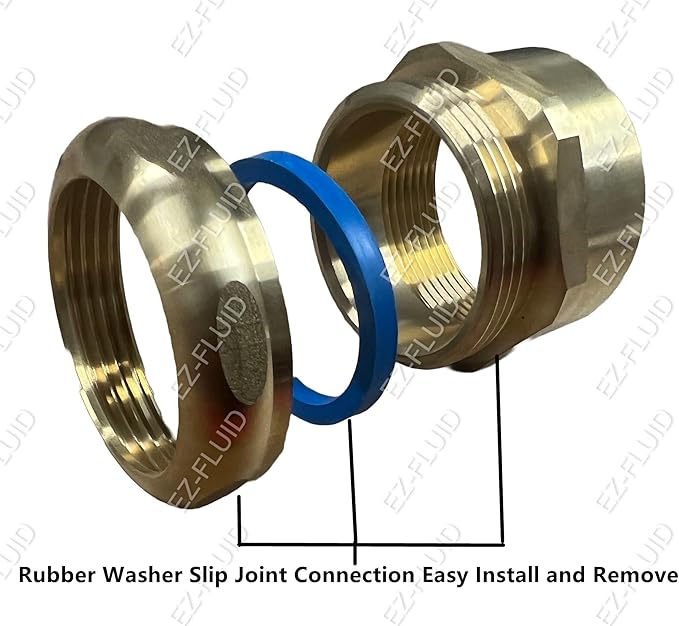 EZ-Fluid 1-1/2" FIP x 1-1/2 "OD Slip Joint Connection Brass Heavy Duty Waste Male Trap Adapter,Under Sink Waste Drain Line Connector with Brass Nut and Heavy Duty Blue Washer(1)