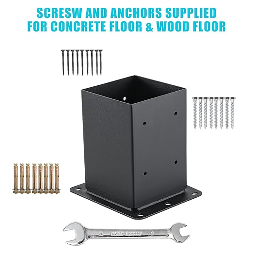 4x4 Post Base 4 Pcs, (Inner Size 3.6x3.6) Post Anchors, 13GA Thick Solid Steel & Black Powder Coated,Deck Post Brackets Support Deck Base Plate Pergola Brackets Fence Kit Mailbox Mount