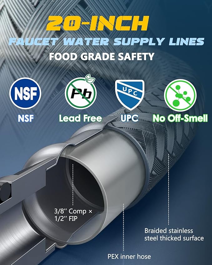 Instant Hot Water Recirculating Pump with Stainless Steel Sensor Valve 20-inch PEX Supply Lines Water Circulator Pump with Smart Plug for Tank Water Heaters 3-Speed Control Extremely Quite