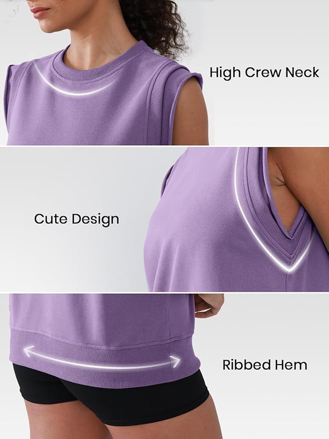 Workout Tank Tops Woman Crew Neck Athletic Tops Cotton Sweatshirt Loose Fit Muscle Tanks Runnning Gym Sports Shirt
