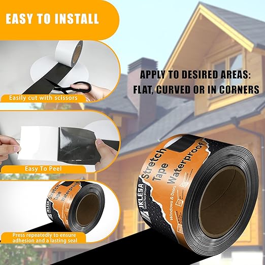 Stretch Tape for Windows & Doors, 3" x 20' Roll UV Resistant Flashing Tape Waterproof, Self-Adhesive Flashing Tape for Windows, Weather Window Tape with Advanced Acrylic Adhesive, Black (2, 3" x 20')