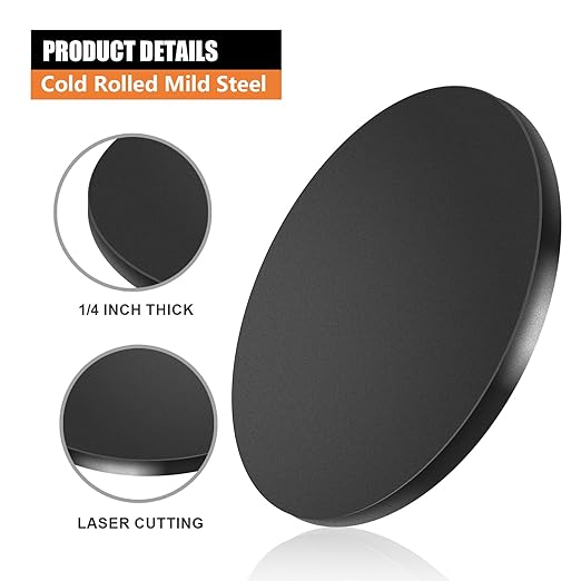 1/4 Round Steel Plate Base 4 inch Diameter, A36 Steel Plates Sheet Hot Rolled Weldable Circle (4 Pack)
