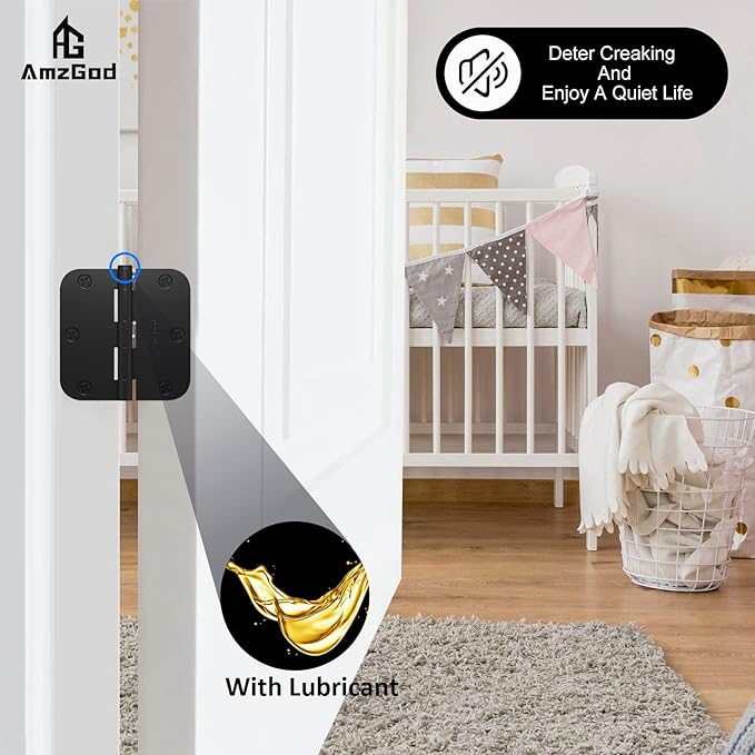 Door Hinges Matte Black - 12 Pack Black Door Hinges 3.5 Inch Rounded Interior Door Hinge with 5/8" Radius Corners - Black Hinges for Doors 3 1/2 Inches Flat Iron Residential Door Hardware
