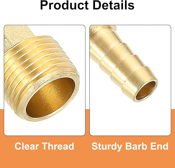 uxcell 2Pcs Brass Hose Barb Fittings, 3/8" x 1/2" NPT 90 Degree Elbow Hose Connectors with Hose Clamps for Water Fuel Gas Oil Transportation