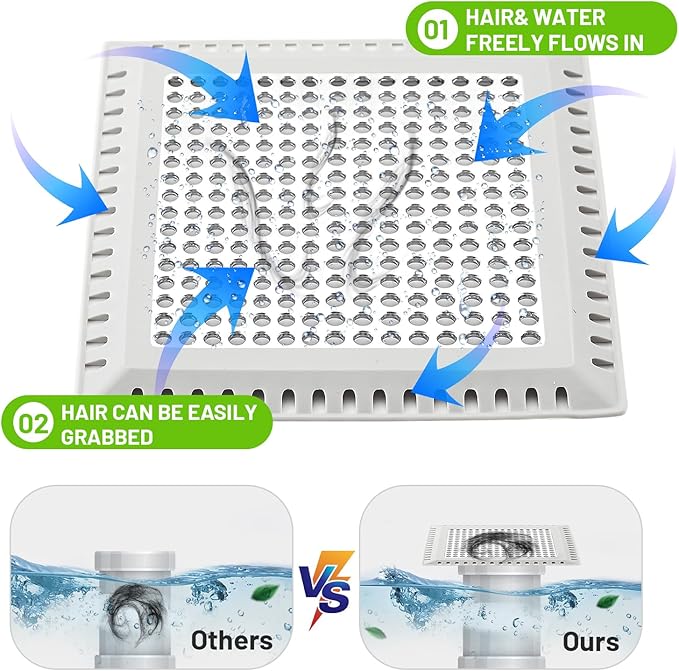 Shower Drain Cover - Quality Hair Catcher, Square Design - No Rust!
