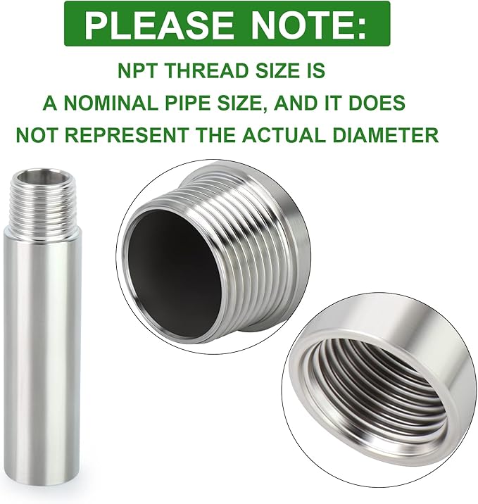 TAISHER 2PCS Stainless Steel Pipe Fittings, 3/4" NPT Male x 3/4" NPT Female Threaded, 4" Length Nipple Cast Pipe