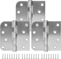 3 Pack Ball Bearing Door Hinges, 4 Inch x 4 Inch Heavy Duty Stainless Steel Door Hinges with Square & 5/8'' Round Radius Corner for Exterior & Interior Doors, Silver