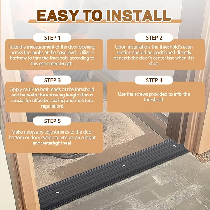 Tandefio 2 Pcs Door Saddle Threshold for Doorway Interior Sturdy Aluminum Commercial Fluted Saddle Door Threshold Durable and Sleek Doorway Entryway Access Draft Protection (5" X 1/4" X 36",Black)
