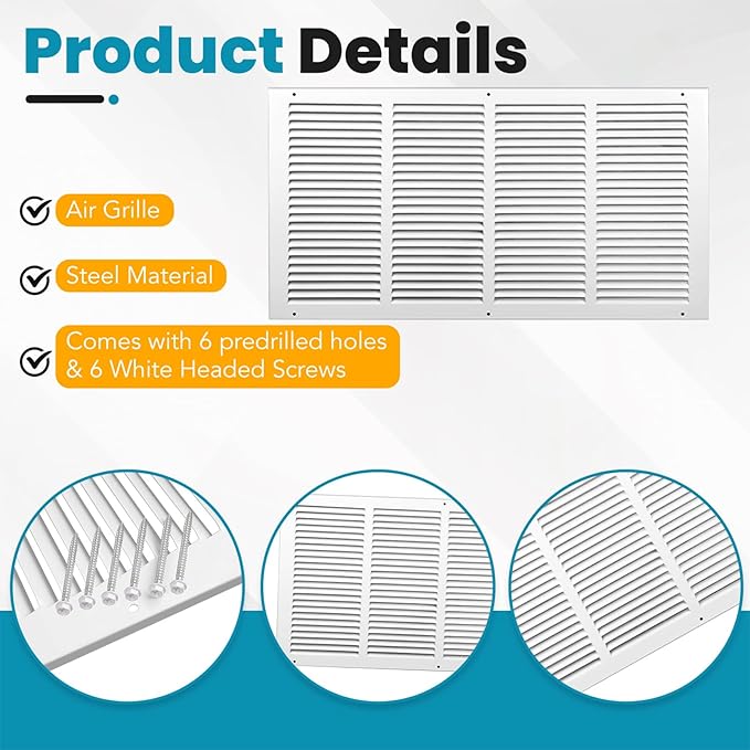 VOISEN Return Air Grille,Fits 24x12 Duct Opening,Steel Return Vent Cover, White Vent Cover Grill for Sidewall and Ceiling,HAVC Cold Air Return Vent Cover,Overall Size:25.8"W X 13.8"H