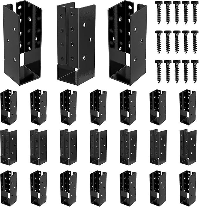 Concealed Joist Hanger (24 Pack),2"x6" Outdoor Concealed-Flange Joist Bracket with Screws, Q235B Steel Powder Coated Concealed Mount Light Joist Hangers for 2"x6" Beam, Swing, Handrail, Fence