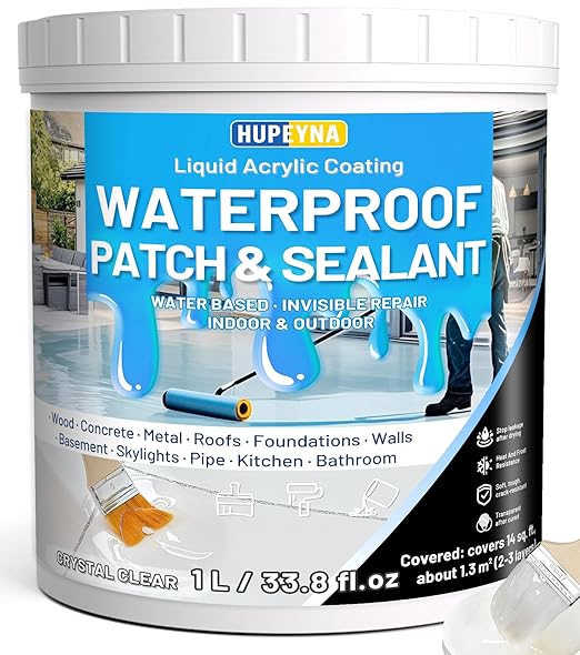 Liquid Waterproof Sealant, Invisible Water Proof Agent, Anti-Leakage Repairing Transparent Waterproof Coating, Indoor and Outdoor Water-Based Waterproofing Glue 1L