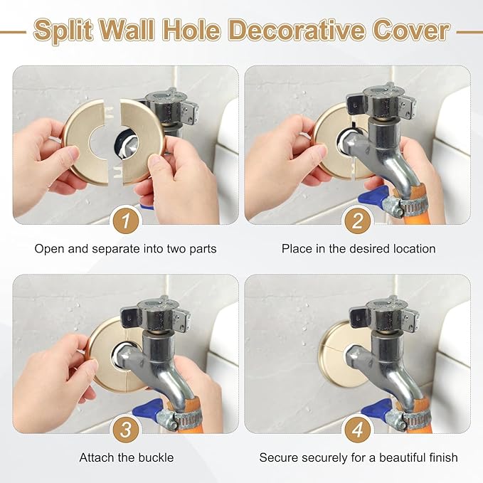 PATIKIL Wall Split Flange 85mm / 3.3" OD, 4 Pcs Round Escutcheon Plate Cover PPR Plumbing Cover Plates with Self-Adhesive Tape for 26.5mm / 1" Dia Water Pipe Faucet, White