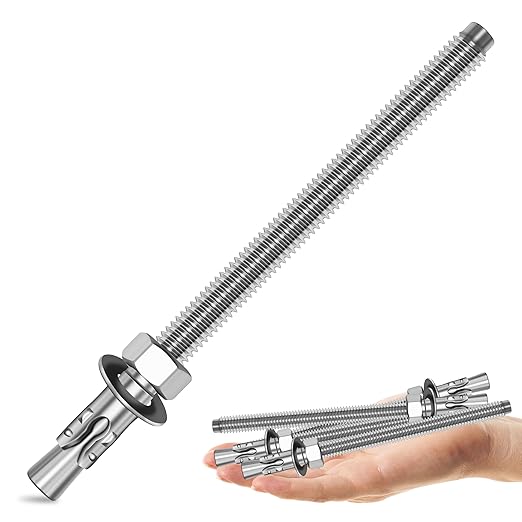 Mywish 1/2 x 7 Inch Wedge Anchors, 5Pcs 304 Stainless Steel Industrial 1/2 Heavy Duty Industrial Masonry Wdege Anchor Bolts for Brick Cement and Concrete, Bright Finish