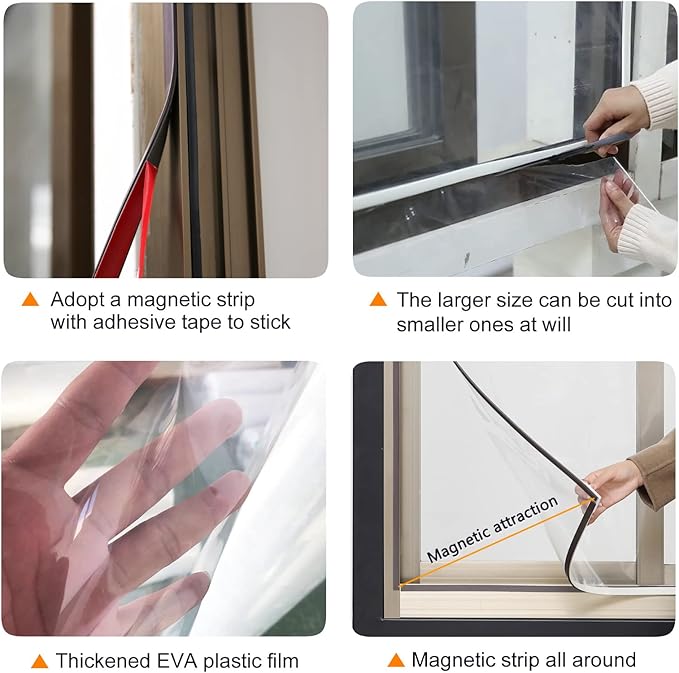 DIY Magnetic Window Insulation kit Transparent Film with White Frame Max 47"X51"Fits Any Size Smaller