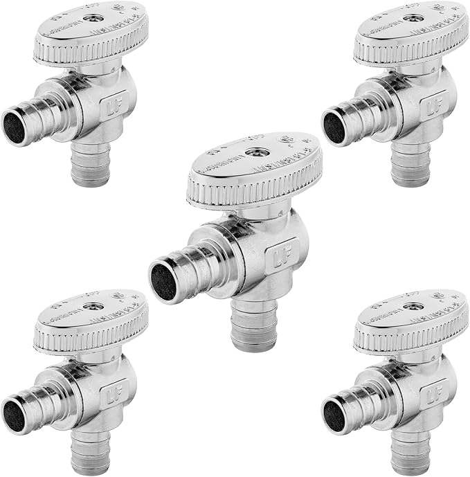 5-PCs HeSun Pex Barb Crimp Angle Stop Valve, 1/2" PEX x 1/2" PEX Angle Stop, 1/4 Turn Shut Off Valve for Bathroom, ASTM F1807(VALVE102-5)