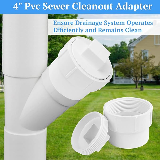 4" PVC Sewer Cleanout Adapter with Plug Pipe Fitting, PVC DWV Flush Sewer Cleanout Cap for Drainage Piping Connect System Outdoor Garden, RV Sewer and More