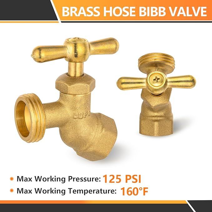 HeSun 10-Pack Brass No-Kink Hose Bibb Valve, 3/4" FIP Inlet x 3/4" MHT Outlet, Garden Hose Faucet/Valve(BIBCOCK010-10)