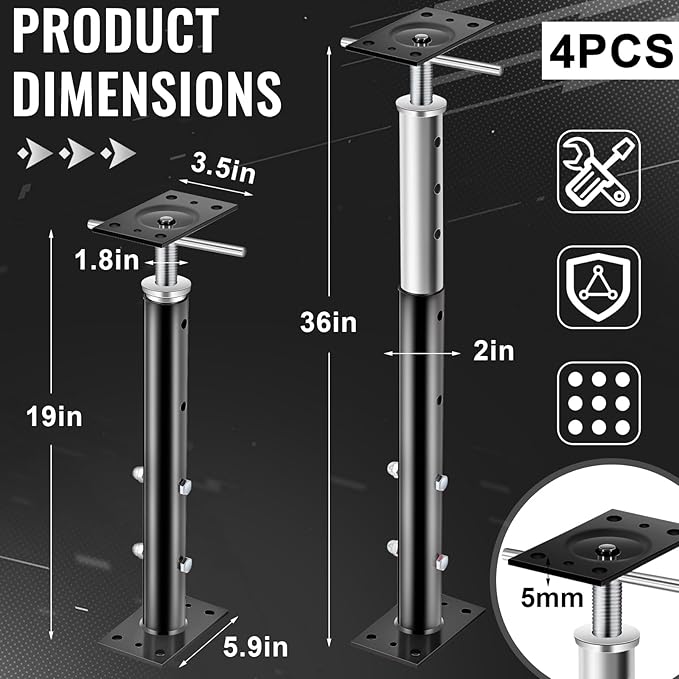 2 Pcs Adjustable Jack Post, 19"-36" Height Range, Basement Floor House Screw Jacks for Lifting Joist Beam Brace for Cellar Ceiling, Center Point Load Capacity 11023 Lbs (Black)