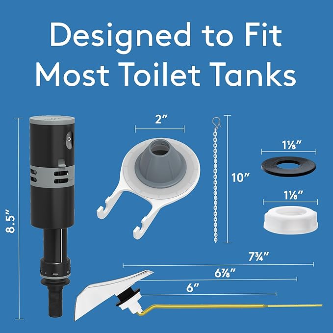 Toilet Repair Kit Inside Tank - High Performance Toilet Tank Replacement Parts with Fill Valve, Front Mount Toilet Flush Handle Replacement, 2-Inch Toilet Flapper Replacement - Suitable for Most Tanks