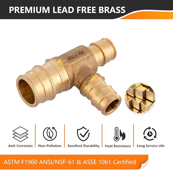 30-Pack HeSun PEX-A Fitting, 3/4"x1/2"x1/2" Expansion Tee, PEX Expansion Fitting Tee, ASTM F1960(PEX1960047-30)