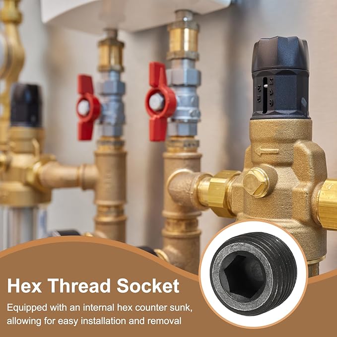 Pipe Plug Carbon Steel Internal Hex Thread Socket Pipe Plug Fitting - Fitting for (Sealing Port - Air Tanks - Water Outlets) 3/8 Inch NPT Male & 6 Pack