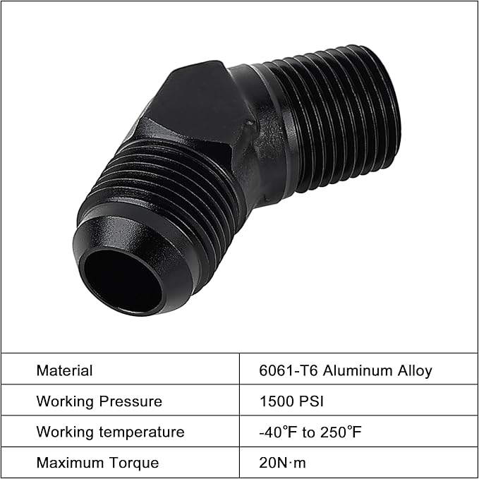 EVIL ENERGY 10AN Male Flare to 1/2" NPT Pipe 45 Degree Fitting Adapter Aluminum Black