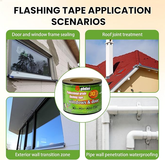 Flashing Tape, 3.75" x 30', Industrial Strength for Windows, Doors, Weather-Resistant, UV-Resistant, Tear-Resistant, Advanced Acrylic Adhesive, Black