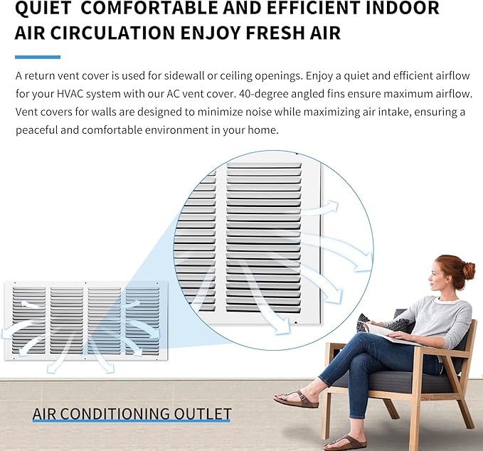 Return Air Grille 24x16(Duct Opening Size),Air Return Vent Cover,Flat Vent Cover,Rejillas De Aire Acondicionado Para Casa,Return Air Grilles,Outer Dimensions:25.75"Wx17.75"H(24"W x 16"H, Duct Opening)