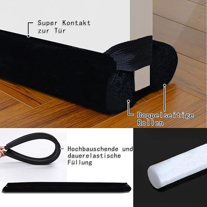 Door Draft Stopper for Doors 31-39" No Adhesive Draft Stopper for Bottom of Door Draught Excluder Under Door Wind Blocker Reduce Noise Draught Excluder Sweep Sound Proof(Black)