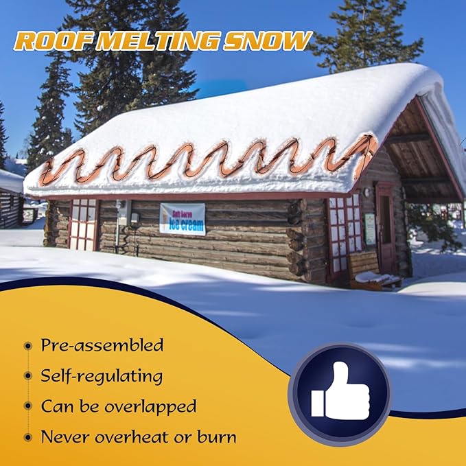 130FT Heat Tape for Water Pipes, -40°F Deicing Cable,Pipe Heat Cables for Roof,Gutter，Farm，Freeze Protetion Heating Wires, Heated Water Hose,Plumbing Fixtures,120V 5W/FT (130FT)