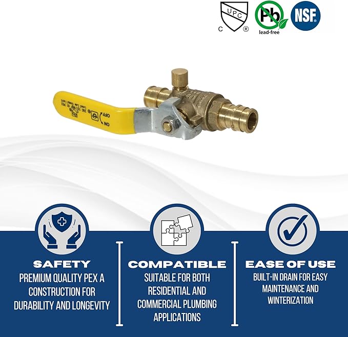 1 Piece 1/2" Pex A Ball Valve with Drain, Expansion, F1960 (1)