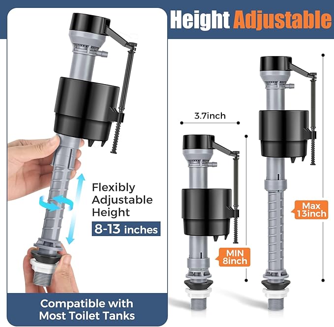 Universal Toilet Fill Valve Replacement Kit, Toilet Repair Kit Inside Tank, Height Adjustable & Water-Saving, Quiet & Anti-Siphon, Easy to Install (3-Pack)