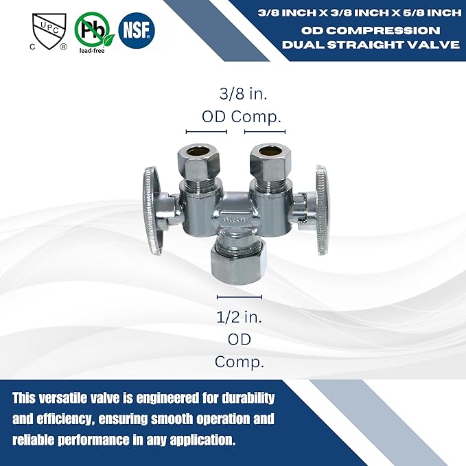 XFITTING 10 Pcs Dual Straight Valve 3/8 Inch x 3/8 Inch x 5/8 Inch OD Compression, 4-4-3=10XX