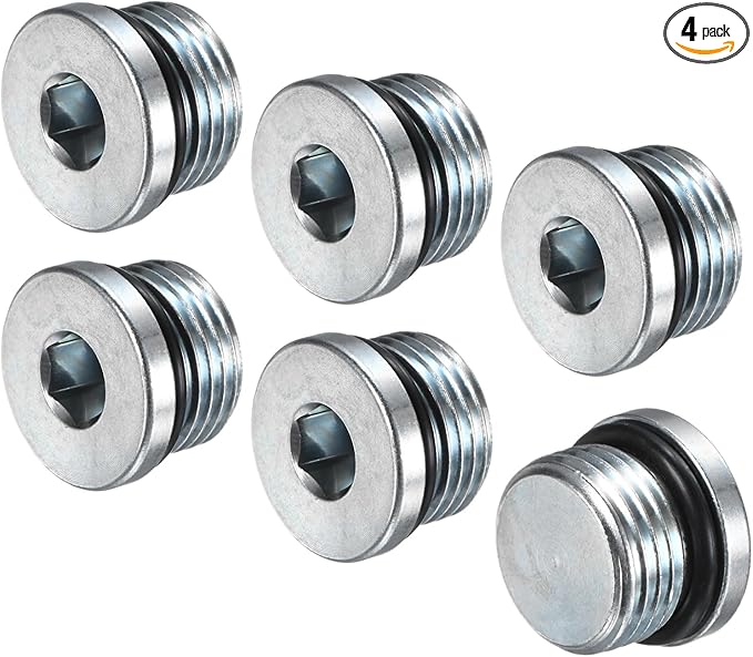 4-Pack 3/4-16UNF Inner Hex Head Pipe Fitting Plug, Carbon Steel Sensor Socket Plug with Seal O-Ring for Terminate Pipe Ends/High Pressure Washer, Sealing Screw