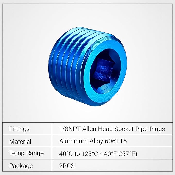 EVIL ENERGY 1/8" NPT Plugs Aluminum Socket Allen Head Blue, Pack of 2