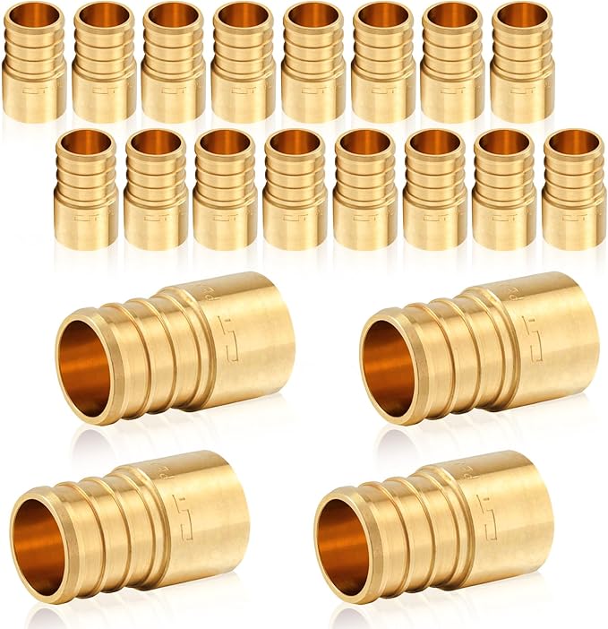 20-Pack HeSun PEX Fittings, 1" PEX x 3/4" Female Sweat Adapter (Over Copper Tube), Brass Crimp Fitting for ASTM F1807(PEX1807290-20)