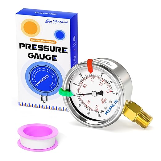 MEANLIN MEASURE -30inHG~30Psi Vacuum Gauge Stainless Steel 1/4" NPT 2" FACE DIAL Waterproof for Air Compressor HVAC Negative Pressure Hand Pump Pool Lower Mount (with 2PCS Snaps)