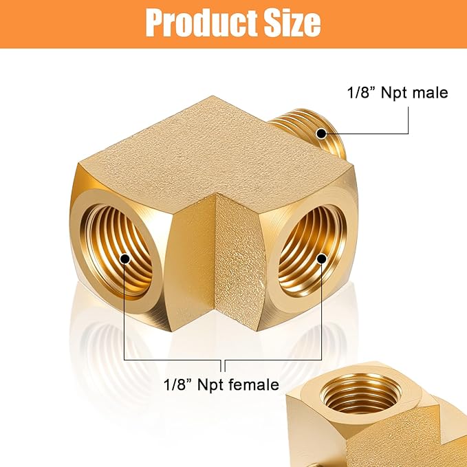 2 Pcs 1/8'' Npt Tee Barstock Street Tee Fittings 1/8" NPT Female Pipe to 1/8" Male Pipe to Female Pipes Fitting Metals Brass Barstock Street Pipes Hose Fitting