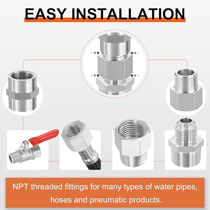 2 Pack 304 Stainless Steel Male to FeMale Adapter, 3/4" Male NPT x 3/8" FeMale NPT Hex Bushing Reducer for Industrial, Automotive, Fluid Transfer, Home Gardening, Water Treatment