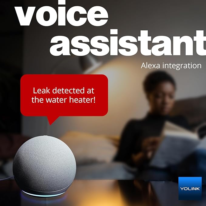 YoLink Water Leak Detector 4 with 105dB Audio Alarm, Freeze Warning, App Push, Email Alerts and Limited Text - Smart Water Sensor Alarm w/ Alexa, IFTTT - 1/4 Mile Long Range, Hub Required