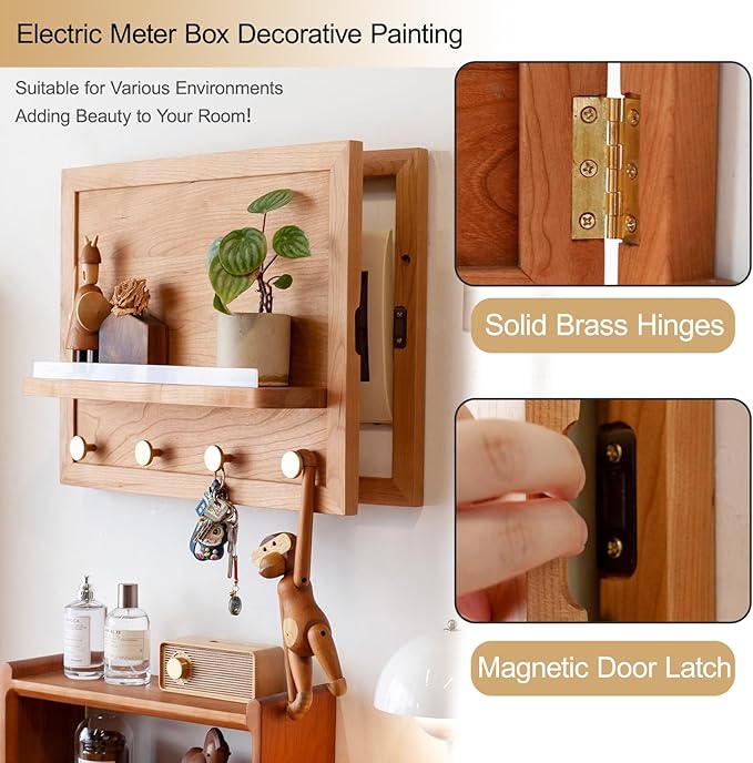 Electric Meter Box Decorative Painting Decorative Fuse Box Covers, Circuit Breaker Panel Protective Lid with Hook for Farmhouse/Dorm(Dark Brown)