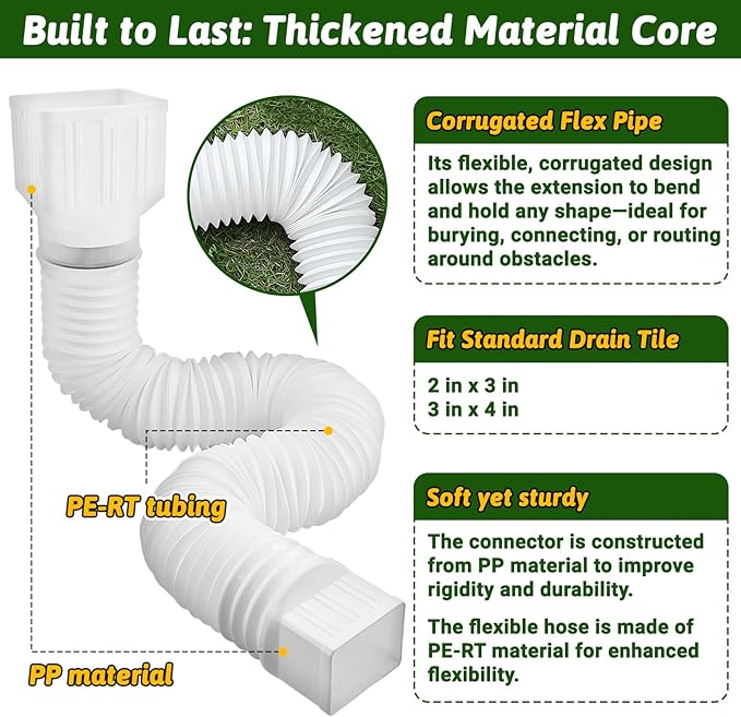 2 Pack Rain Gutter Downspout Extensions 60" with Filter, Corrugated Flexible Gutter Pipe, Downspout Diverter, Down Spout Drain Extension, Extendable from 20" to 60", Screws for Included, White