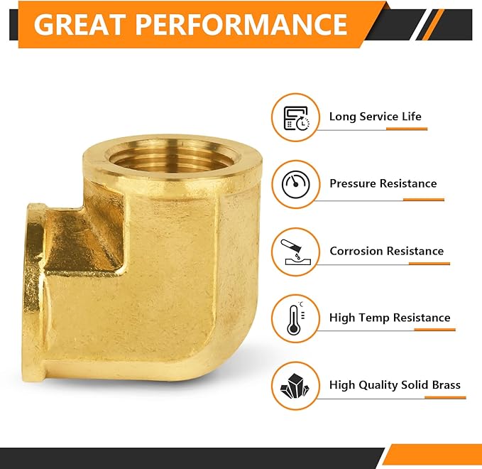 100-PCs HeSun Brass Pipe Fitting, 3/4" x 3/4" NPT Female 90-Degree Barstock Street Elbow