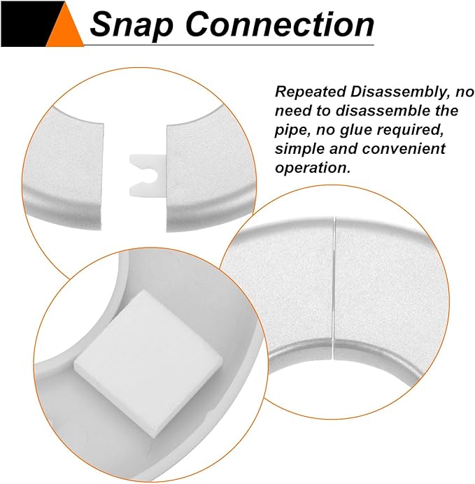 HARFINGTON 2pcs Wall Split Flange 51mm/2" Self-Adhesive Plumbing Cover Plates ABS Plastic Round Escutcheon Plate Buckle Design for Water Pipe Bathroom Kitchen Decoration, Silver Tone