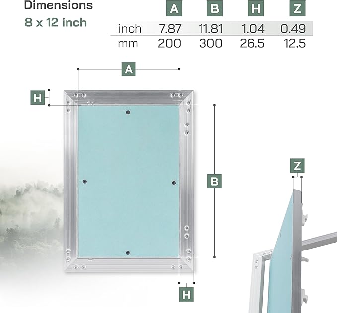 Vent Systems 8" x 12" Inch Aluminum Drywall Access Panel – Recessed Metal Rectangular Inspection Door for Wall, Ceiling, Plumbing, HVAC System – Indoor Use for Home, Garage, Office Renovation, Repair