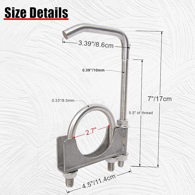 Stainless Steel 2.5" Exhaust Clamp with Hanger Rod for 2-1/2 Inch Exhaust Pipes
